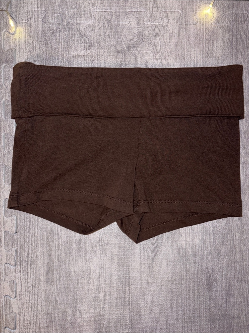 Women's Fold-Over Waistband Brown Mini Shorts